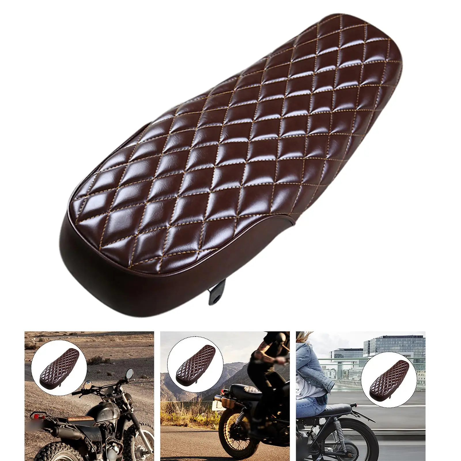 Коричневое мотоциклетное сиденье-седло в стиле Cafe Racer, винтажное, с ромбовидным узором, для комфортной универсальной индивидуальной езды (art.: 3920db32aa71f) - 3920db32aa71f