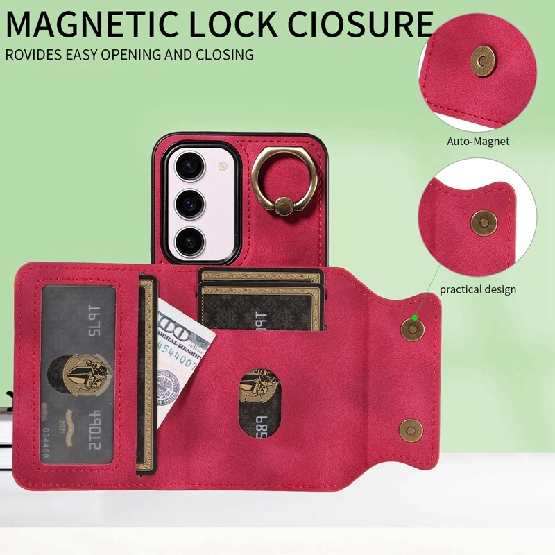 Кошелек для Samsung Galaxy S24 Ultra S23 S22 Plus S21 FE A05S A12 A14 A25 A34 A53 A54 Кожаный чехол с магнитным