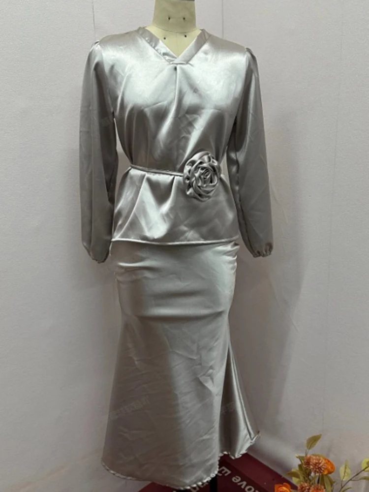 Женский элегантный костюм из двух предметов однотонный топ с длинным рукавом и