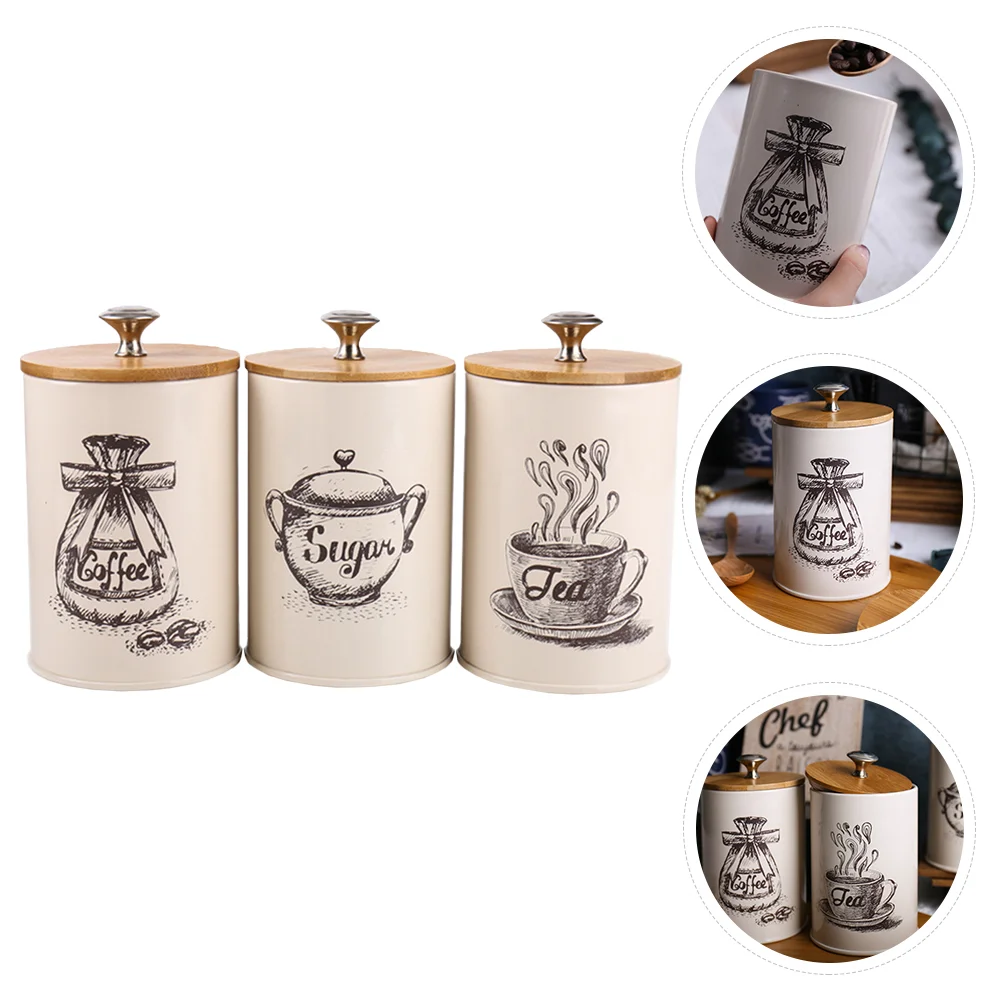 

3 Pcs Storage Tank Coffee Jars Tea Leaf Can Dust-proof Kitchen Container Galvanized Iron Sugar Containers
