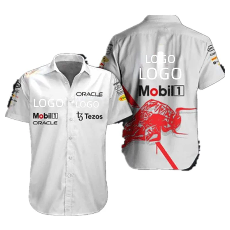 

2022 Summer Red Sports Bull Racing Casual Plus Size Tops Shirts Cardigans Custom Men's Hawaiian T-Shirts F1 Red Short Sleeves