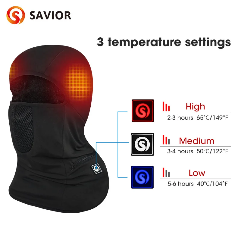 Savior Heat Heating Ski Mask With Battery Electric Warm Hats For Women Snowboard Balaclava  Neck Warmer Man Thermal Balaclava