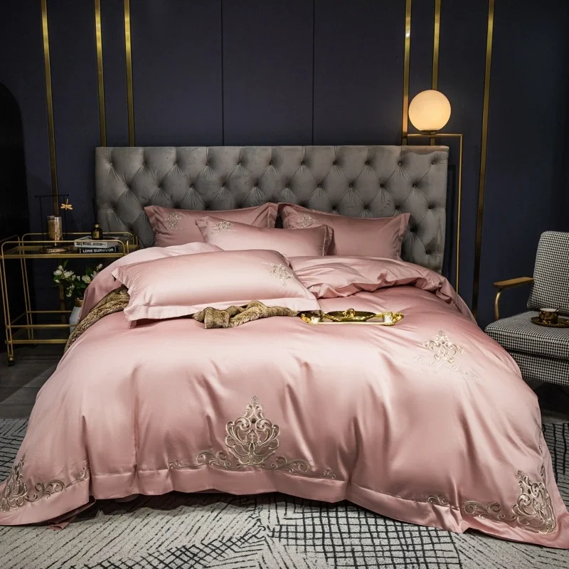 

Long Staple Cotton Four-piece Embroidered Quilt Cover In Solid Color