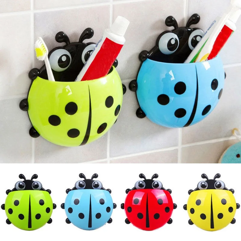 

Cute Ladybug Insect Toothbrush Holder Cartoon Toiletries Toothpaste Holder Wall Suction Bathroom Sets Cup Tooth Brush Container