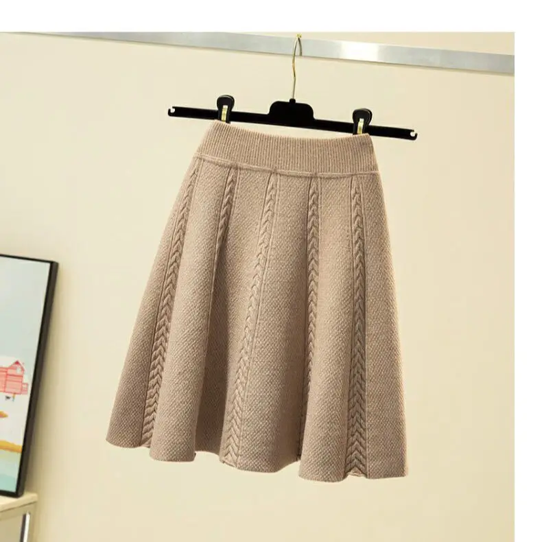 

New Autumn Winter Thick Short Knitting Skirt Women Good Quality Cute Mini Knitted Skirt Female Elegant Black Beige Faldas Mujer