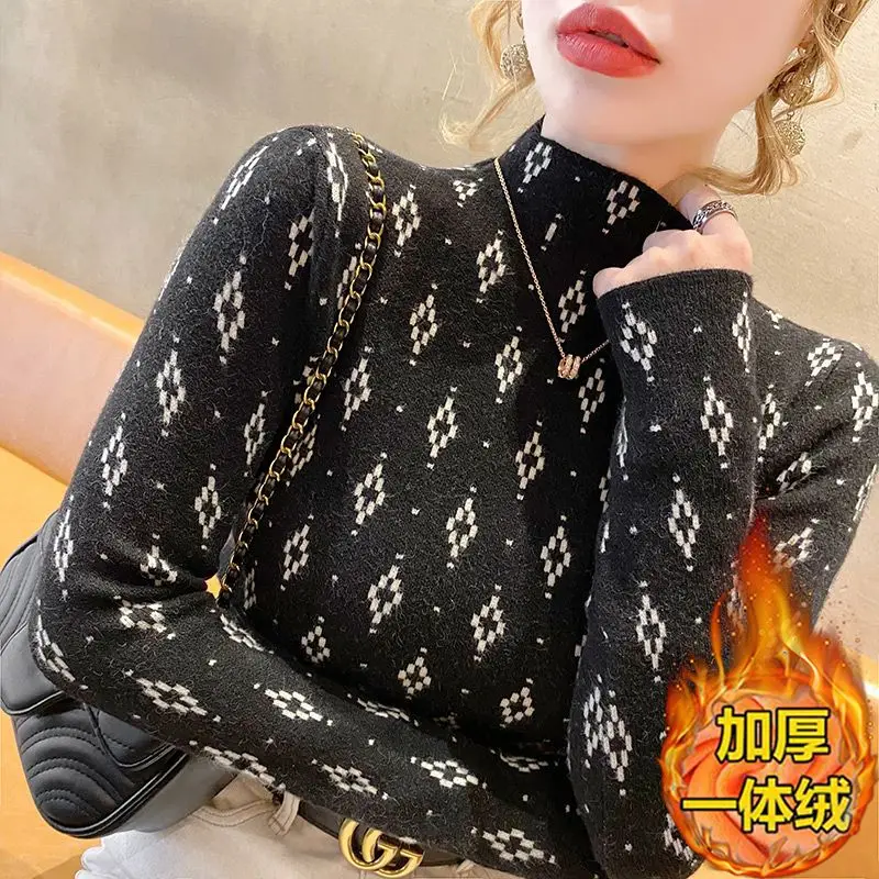 

New Westernized Half High Neck Sweater Women's Slim Fit Knitted Bottom Top