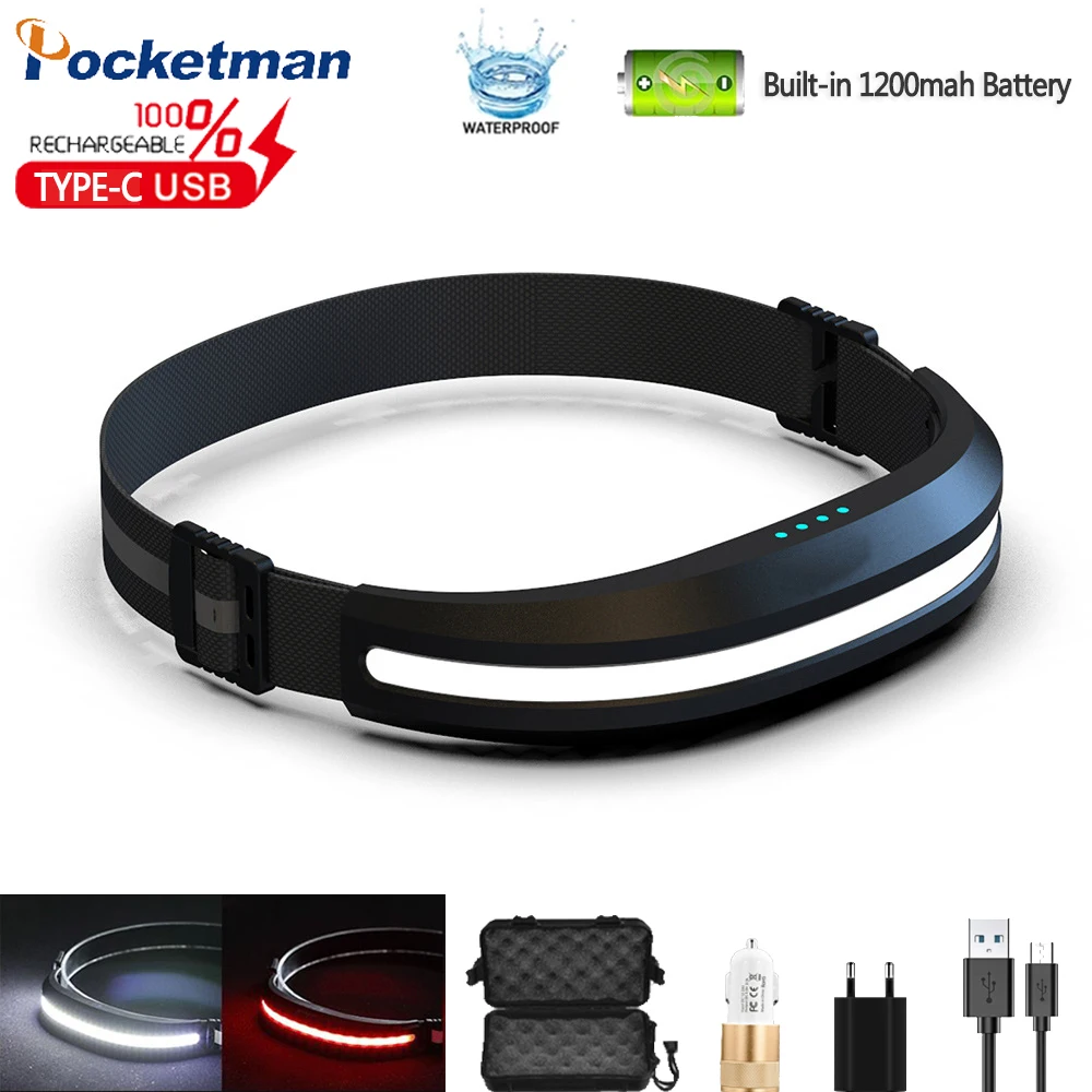 

LED Headlamp 4 Modes Powerful COB Headlight Camping Fishing Lantern Waterproof Head Flashlight USB Rechargeable Floodlight Torch