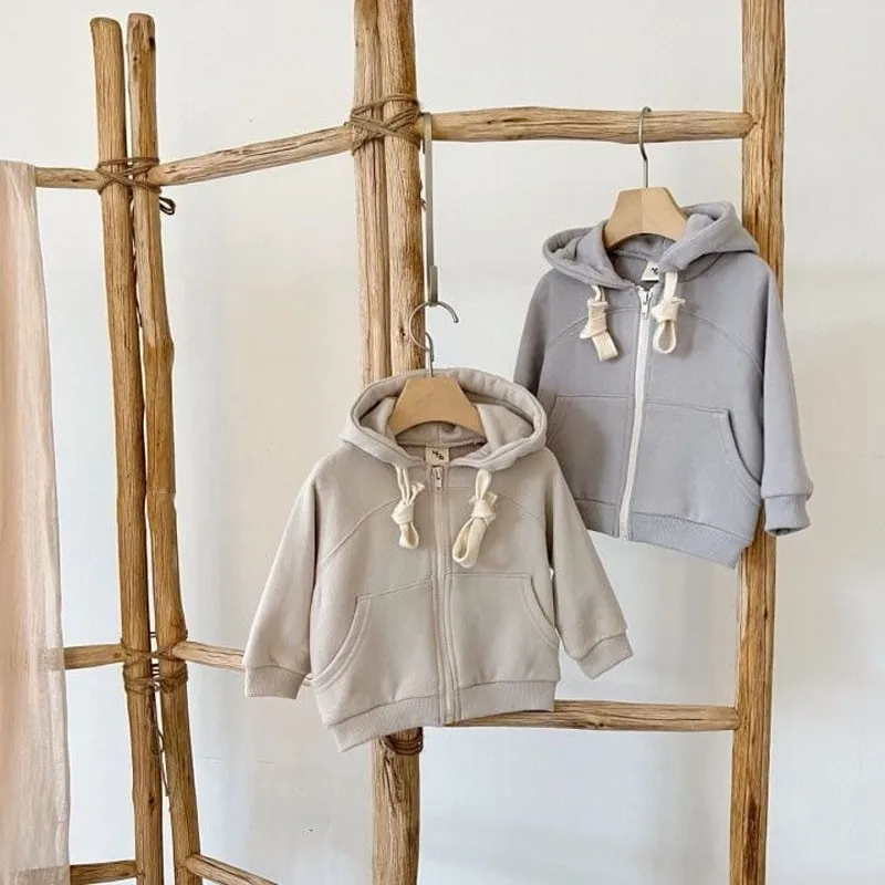 

2022 Autumn New Girls Casual Simple Pockets Zipper Hoodies Baby Loose Comfortable Soft Hooded Cardigan Kids Cotton Coat