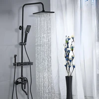 water black mixer shower set faucet system holder rainfall shower set handle hand thermostatic salle de bain bathroom fixtures