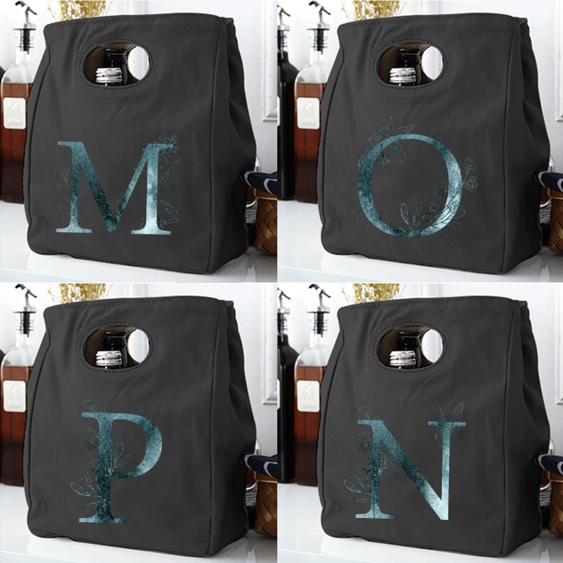 

Изолированная сумка для ланча унисекс с синими буквами, Модный холщовый Ланч-бокс с принтом, сумка-тоут для пикника, контейнер для еды, орган...