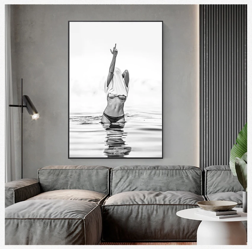 

Картина на холсте, настенное искусство, женские картины, декор для гостиной, Модный черный, белый постер, сексуальный, средний палец, Феминиз...