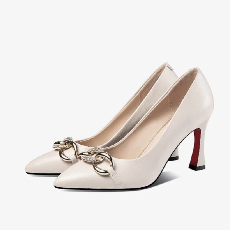 

Women Fashion Sweet Beige High Quality Real Leather High Heel Shoes Lady Brown Comfort Spring Autumn Pumps Zapatos De Mujer G242