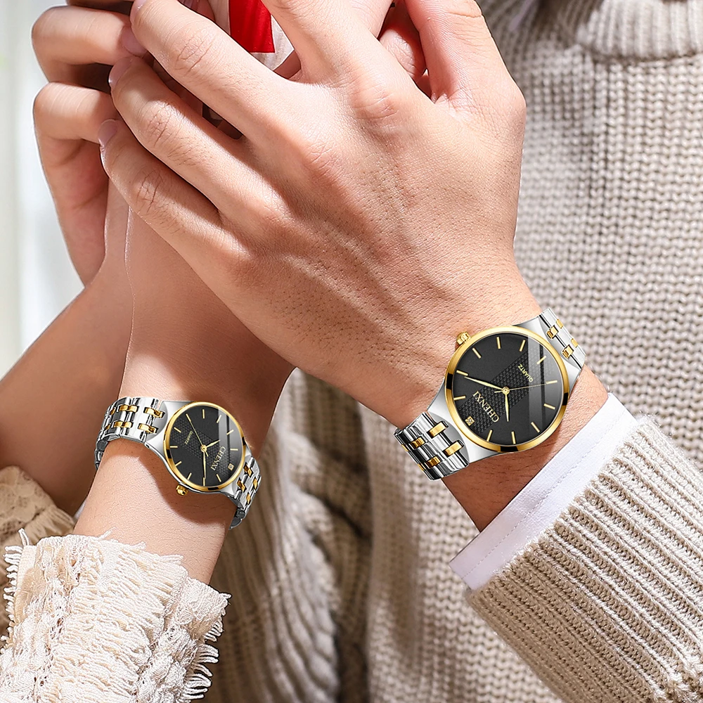 CHENXI Stainless Steel Couple Watches For Women Men Waterproof Quartz Wristwatches Ultra-thin Fashion Luxury Lover's Watch Gifts