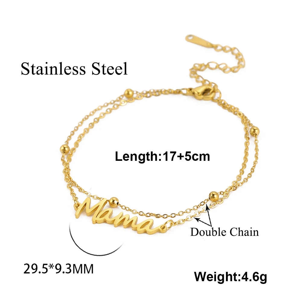 Lucktune Mama Letters Charm Bracelets Stainless Steel Fashion Beads Chain Bracelet for Women Mom Birthday Jewelry Mother's Gift images - 6