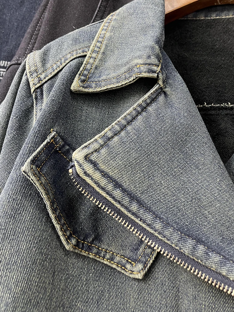 Джинсовое короткое пальто в стиле панк на молнии осень-зима 2023 новый элегантный