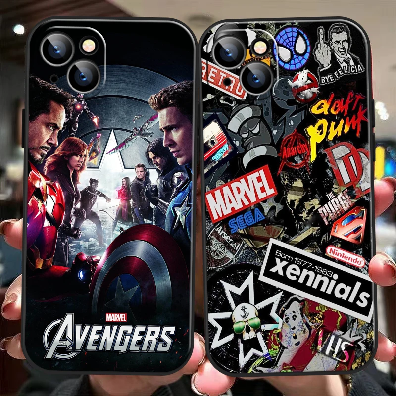 

Marvel Avengers Logo For iPhone 13 12 11 Pro Max 12 13 Mini X XR XS Max 6 6S 7 8 Plus Phone Case Coque Soft Funda Back Black