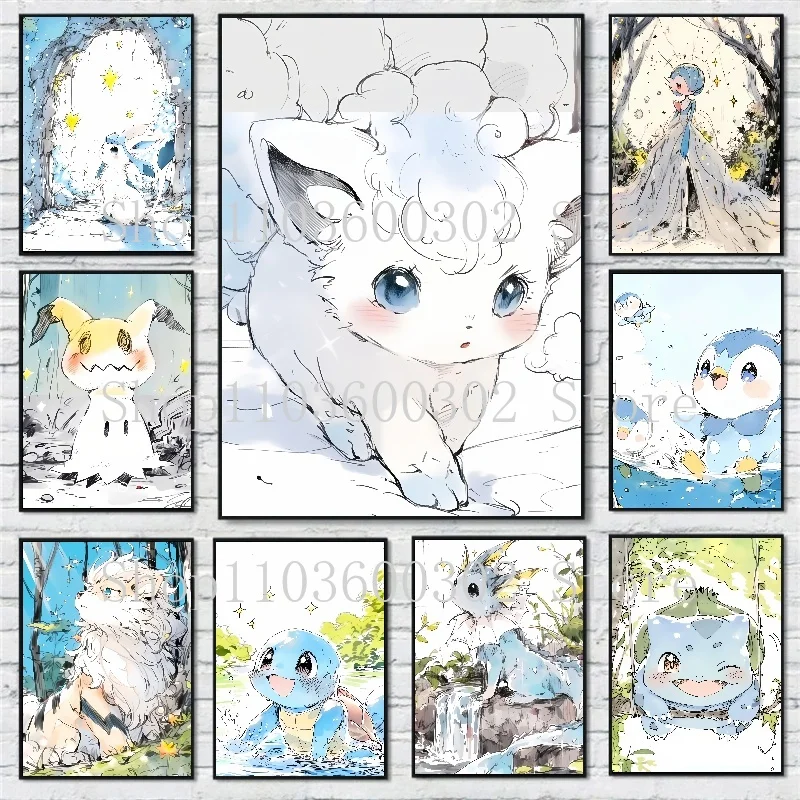 Аниме Покемон Бульбазавр Чаризард плакат и акварель холст картина настенная