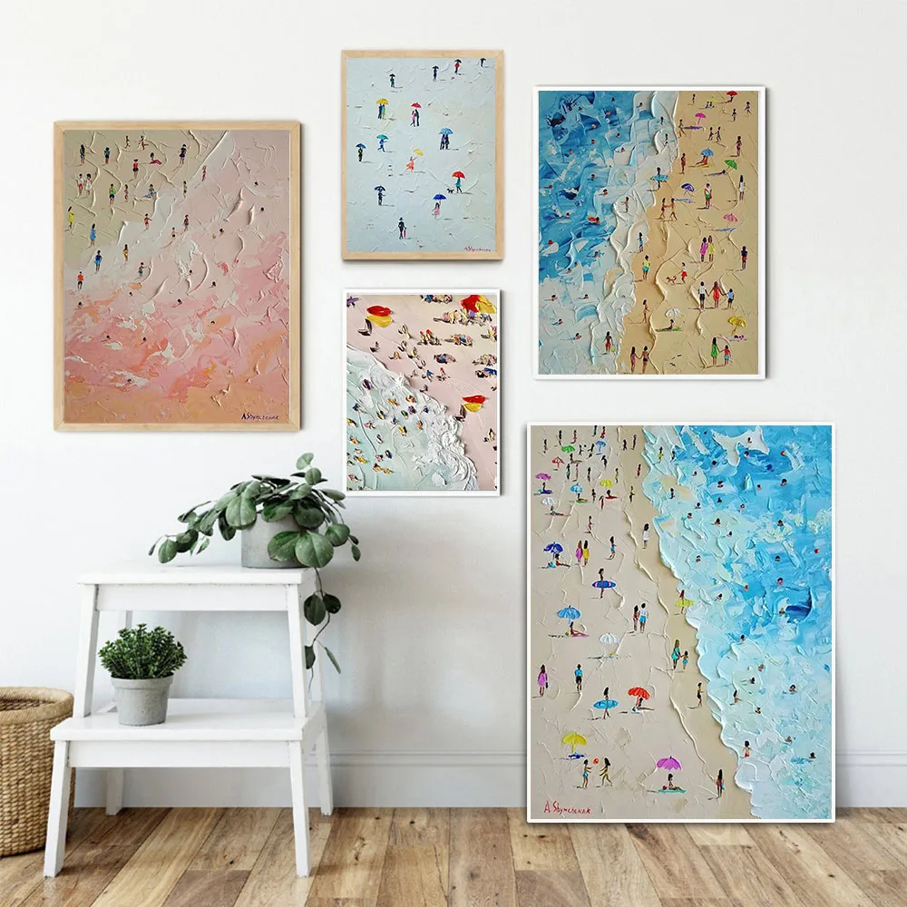 

Modern Nordic Summer Beach Seascape Canvas Painting Print Abstract Poster Wall Art Living Room Home Decorative Picture Frameless