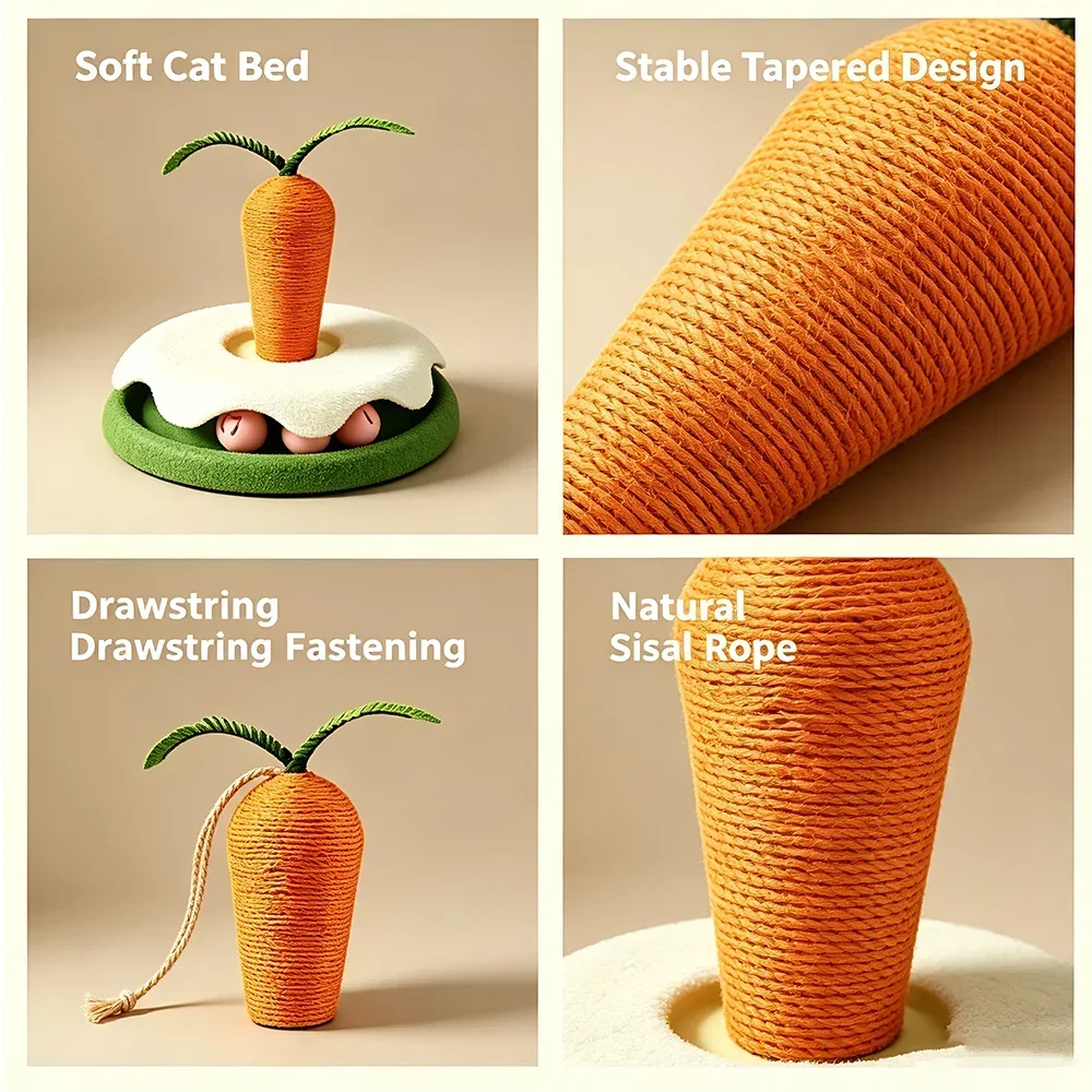 Когтеточка для кошек Carrot Cat, вертикальная, из сизаля, маленькаябольшая, 2228 см, игрушка для заточки когтей, защита мебели (art.: 3920db459e9cc) - 3920db459e9cc