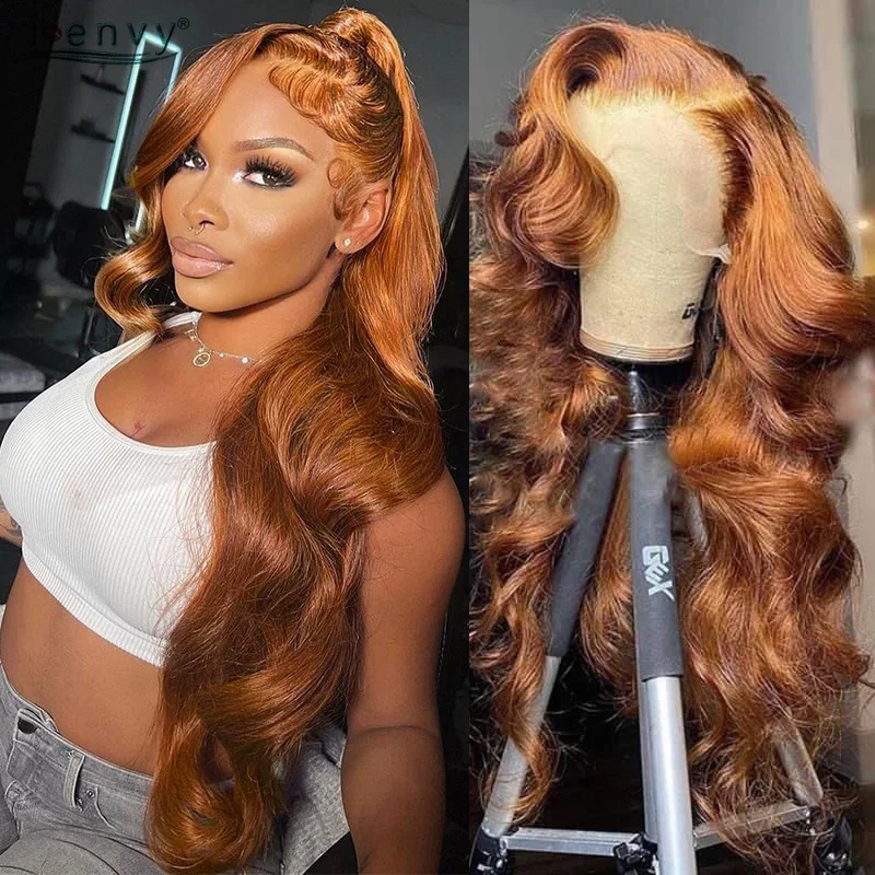 

Ginger Blonde Lace Front Wigs Body Wave Human Hair Wigs Pre Pluck 30 Inch 13X4 Hd Lace Frontal Wigs Orange Brown Lace Front Wigs