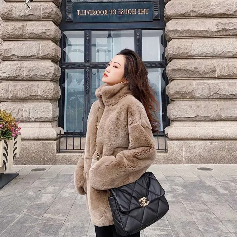 Coats Women Winter Warm Tops Faux Rabbit Casual Loose Ukraine Fake Fur Coat Elegant Thick Warm Outerwear Jacket top turklneck