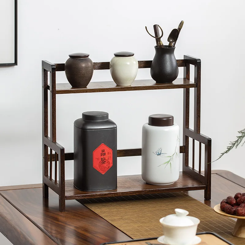 

Bogu Bamboo Rack Small Tea Set Storage Shelves Desktop Purple Clay Pot Storage Shelf Chinese Cup Holder Multifunctional