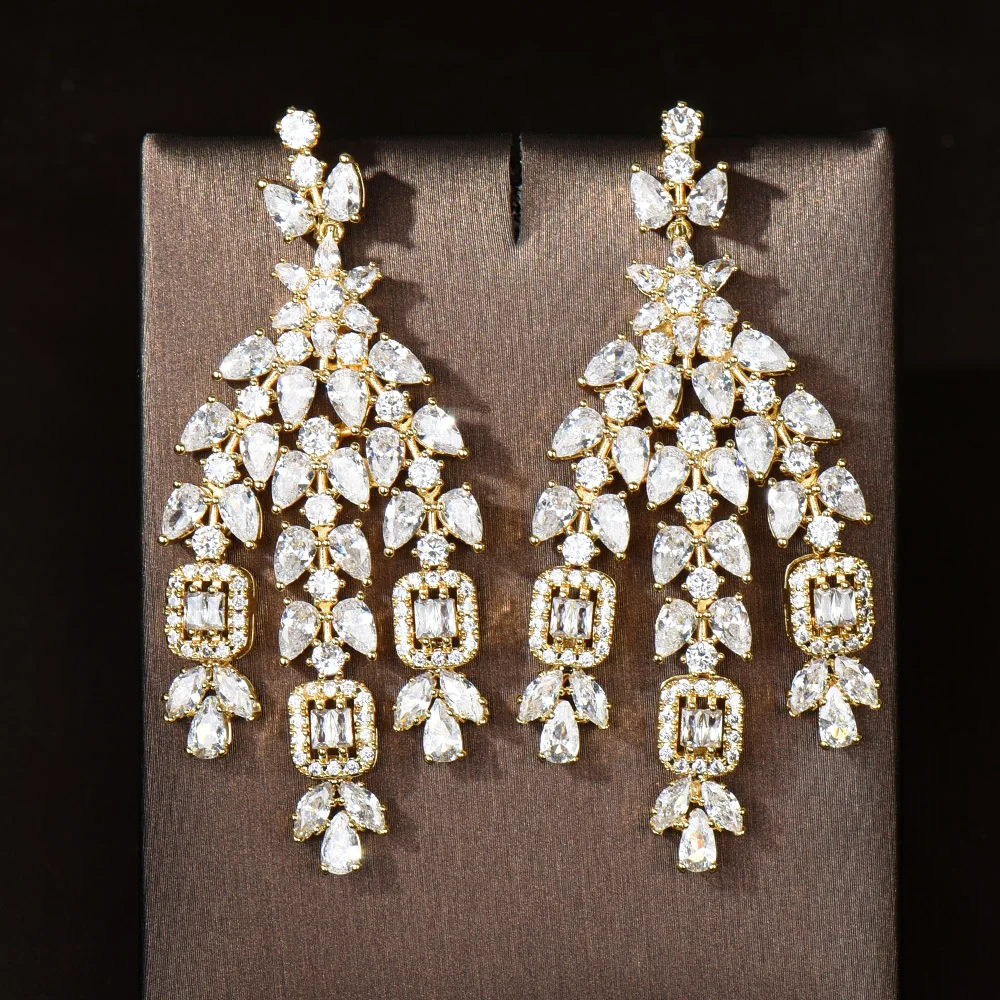 

Fashion Classic Square Water Drop Cubic Zirconia Stone Dangle Drop Earrings Wedding Bridal Dubai Nigerian CZ Jewelry E-1055