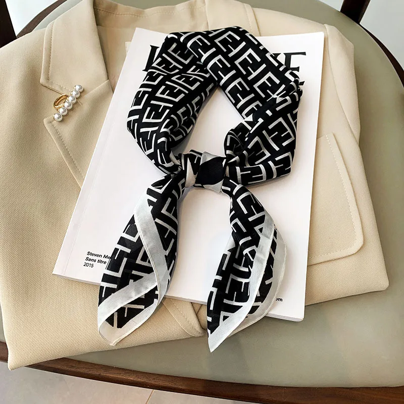 

Female Silk Neck Scarf Letter D Print Square Hair Scarves Foulard Head Band Shawls and Wraps Neckerchief Bandana 70*70cm