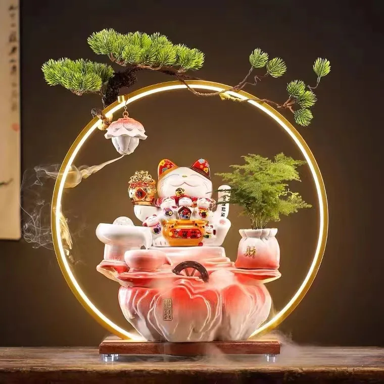 

Creative Lucky Cat Water Fountain Ornament With Circulating Water Atomizer Home Decor Accessories Decoration Crafts Garden