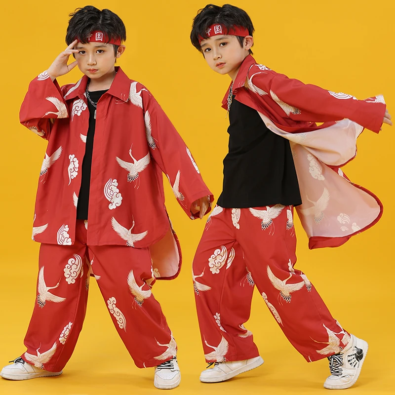 

Kids Embroidery Tang Suit Boys Chinese Style Hanfu Shirt Pants Child Hip Hop Jazz Dance Costumes Street Dancing Clothes SL6293