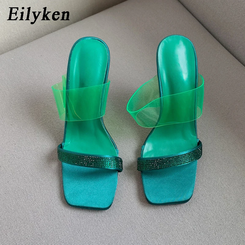 

Eilyken New Summer Green Black PVC Transparent Women Slippers Fashion Sexy Crystal Plexiglass Hoof Heel Slides Shoes