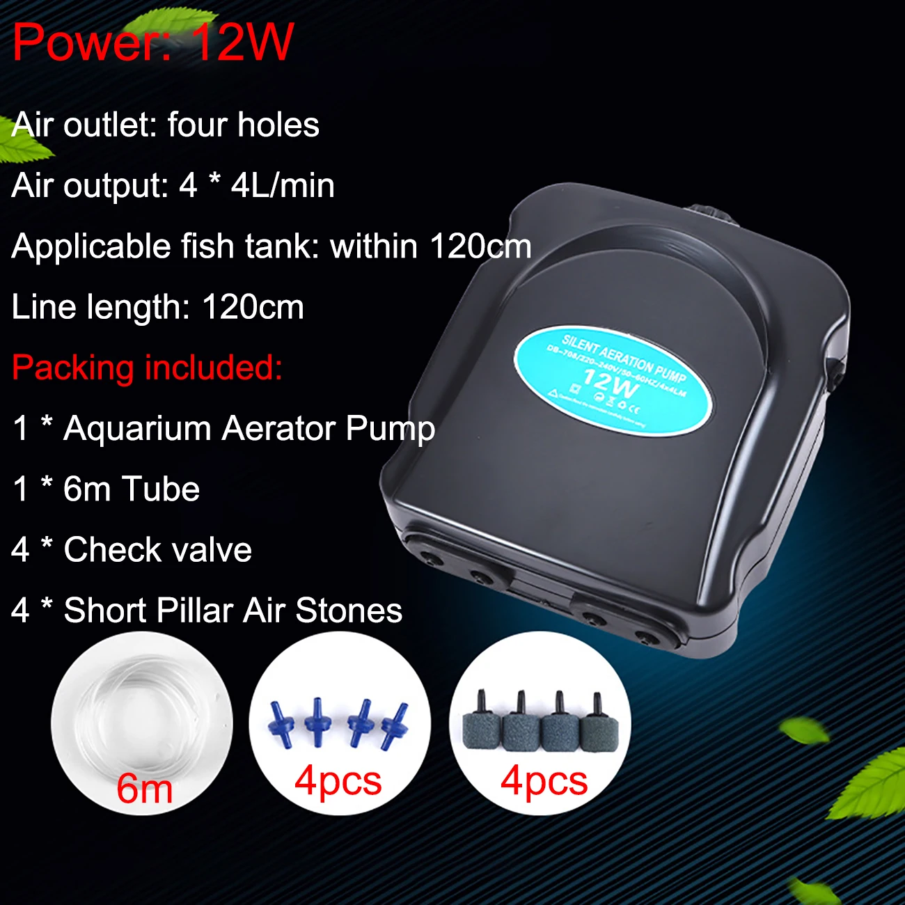 

Кислородный воздушный насос для аквариума 8/10/12 Вт, аквариумный Регулируемый кислородный насос с воздушным потоком, кислородный насос с двумя отверстиями, кислородный насос для аквариума