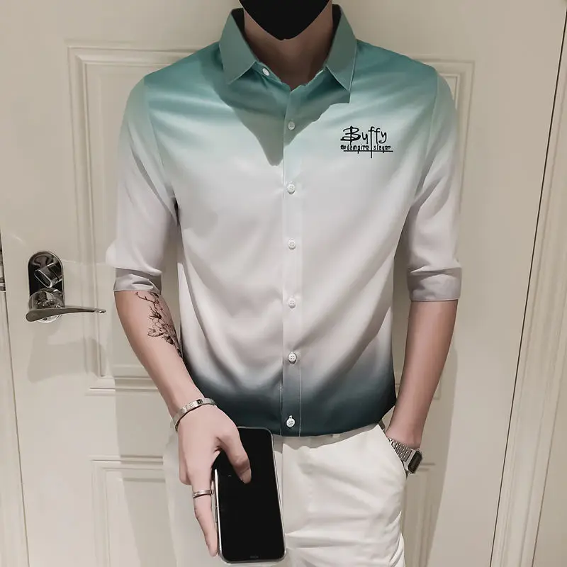 Мужская деловая рубашка с V-образным вырезом и коротким рукавом |