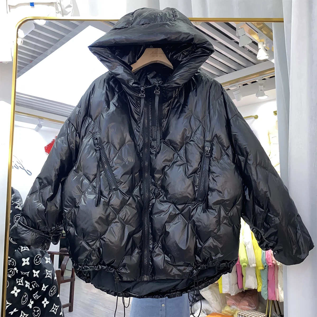 Новинка 2023 короткий пуховик с капюшоном свободный свитер на белом утином пуху