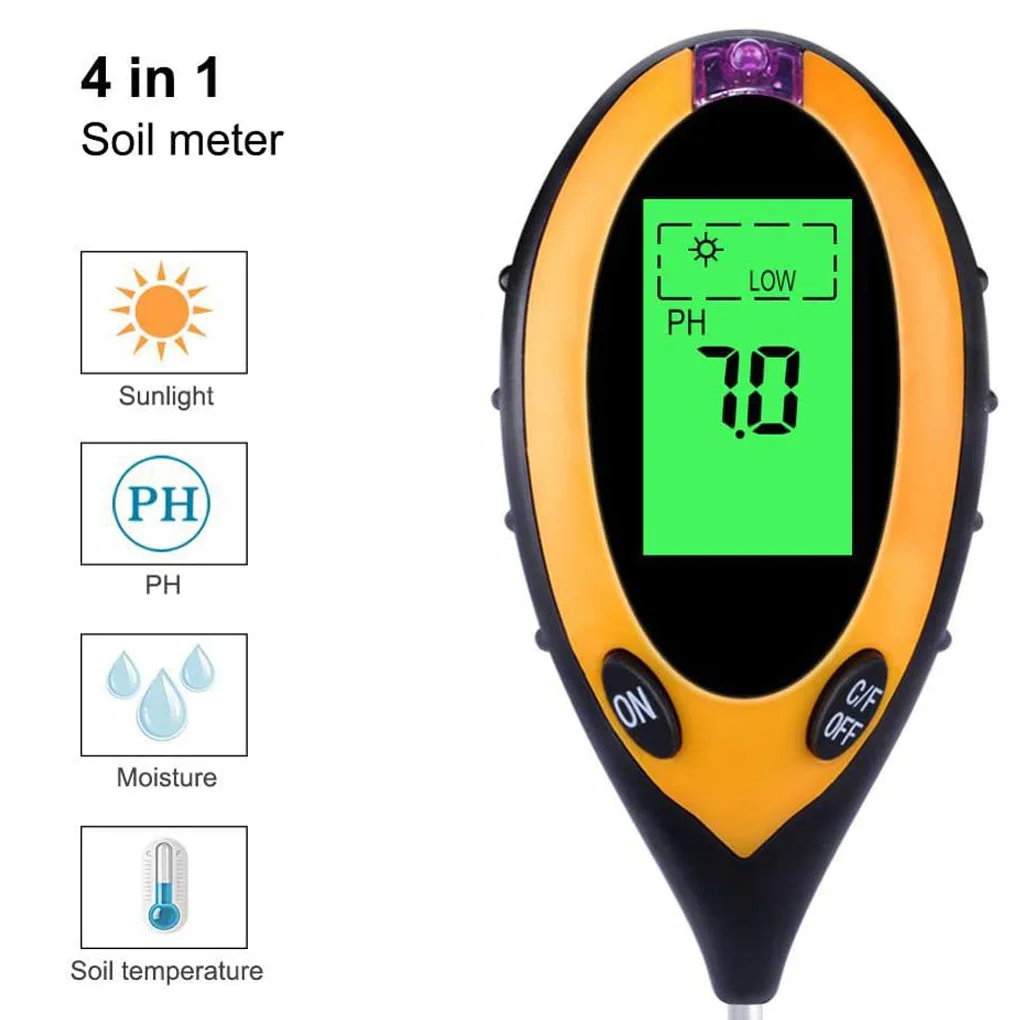 

4 in 1 PH Soil Moisture Meter Tester Garden Plant Sunlight Temperature Electronic Meter Garden Tool for plants and lawns