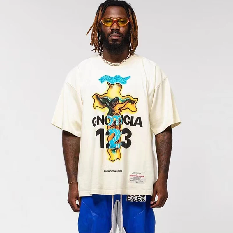 

High Quality Oversized Top Tees RRR 123 Cross Print T-shirt RRR-123 Heavy Fabric T shirts