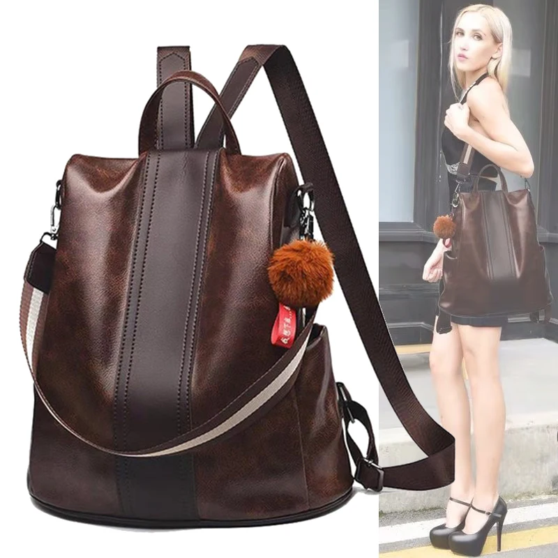 

Brown Designer Leather Backpack Purse For Women Vintage Crossbody Tote Bags Travel Anti Theft Backpack School Book Bag Rucksack