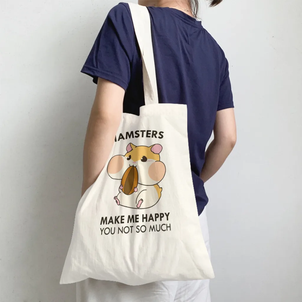 

Make Me Happy Funny BlushingHandbag Kawaii Hamster Tiny Animal Shoulder Canvas Bags Men Women Pocket Shopper HandBags Tote Bag