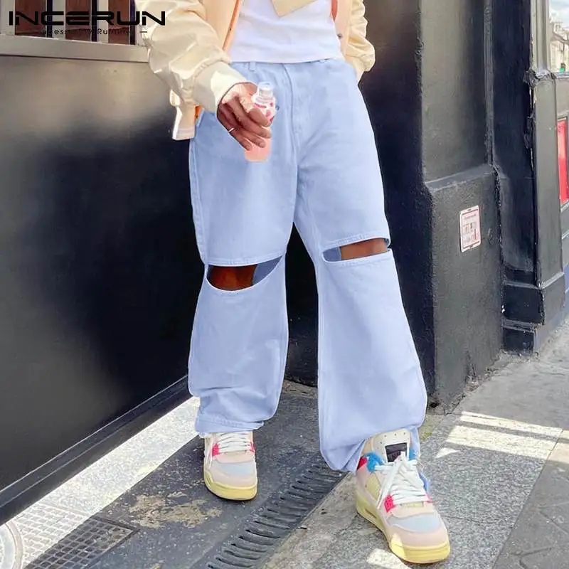 

Новинка, мужские однотонные хорошо подходящие брюки, стильные свободные удобные брюки с разрезом до колена, модель 2022