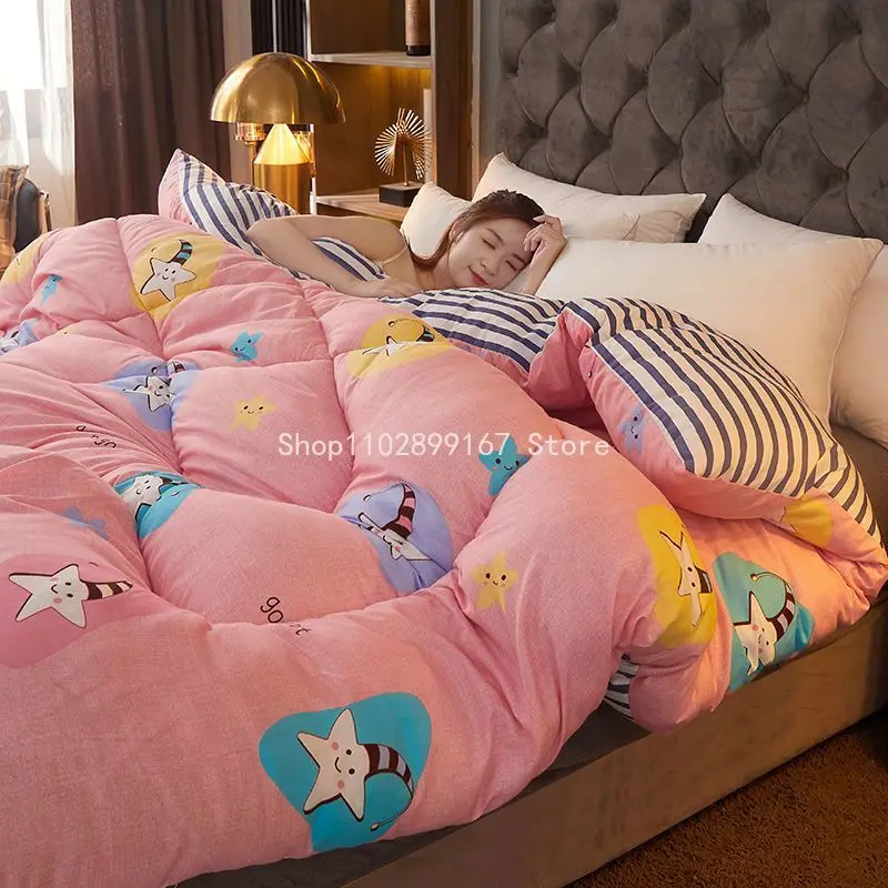 

Thicken Cotton Winter Quilt Soft Warm Comforter Home Double Bed Blanket Solid Duvet Modern Quilt Fluffy Quilt Core Skin-friendly
