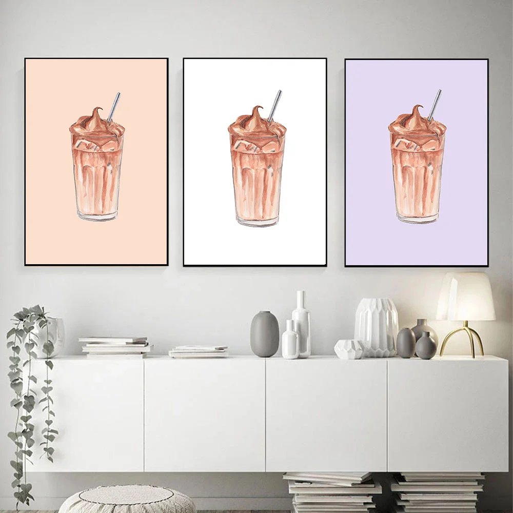 Холодный Кофе пивоваренный Dalgona Розовый Фиолетовый Белый постер печать