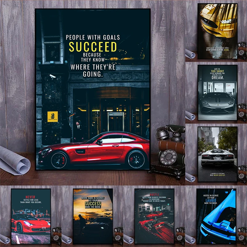 

Luxury Cars Motivation Quotes Lamborghini/Ferrari Posters Canvas Painting Wall Art Picture for Living Room Office Home Decor