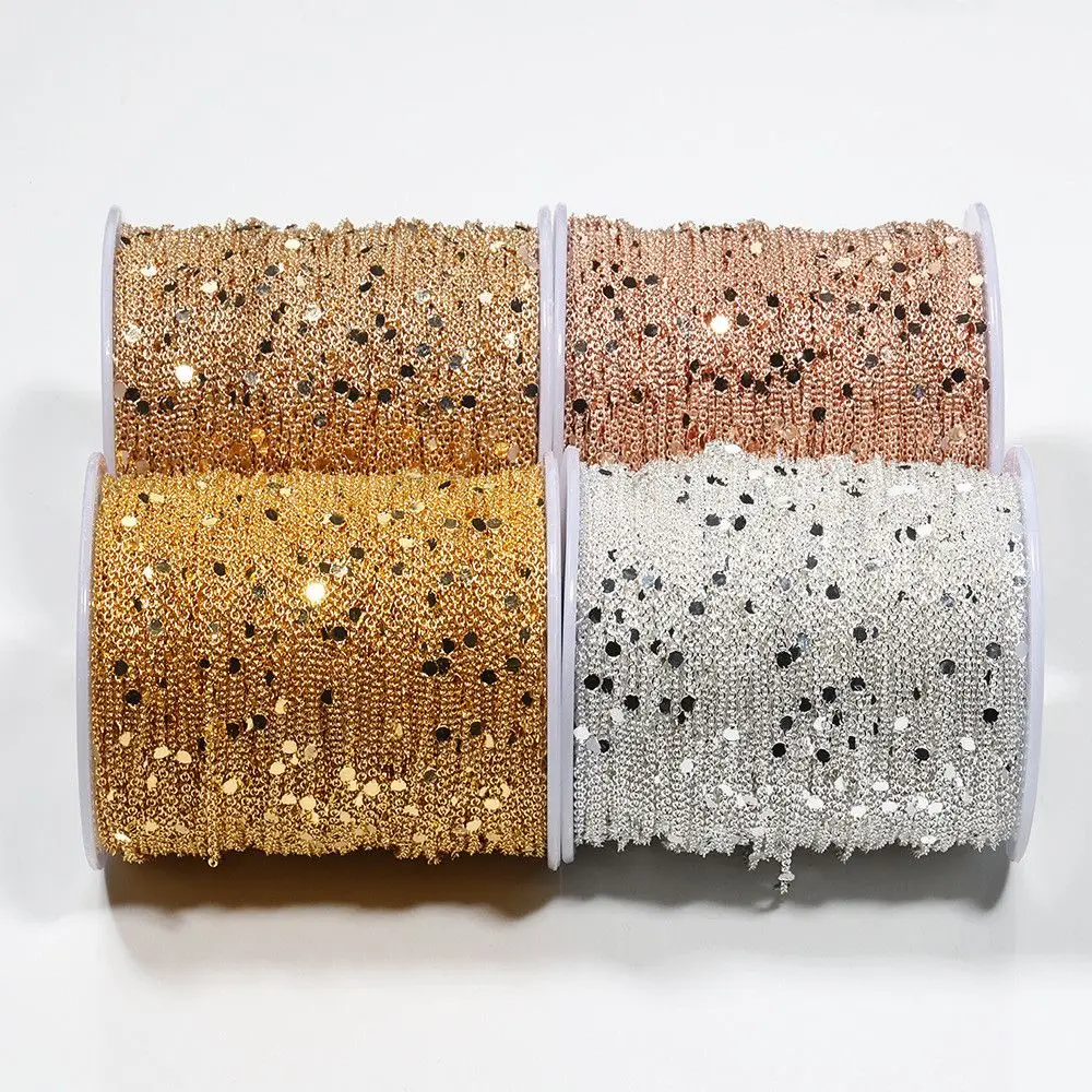 

Fade Bracelet Metal 1.5mm Sequins Components Craft DIY Copper Cable Necklace Findings Jewelry Making 2M Sequins Chain