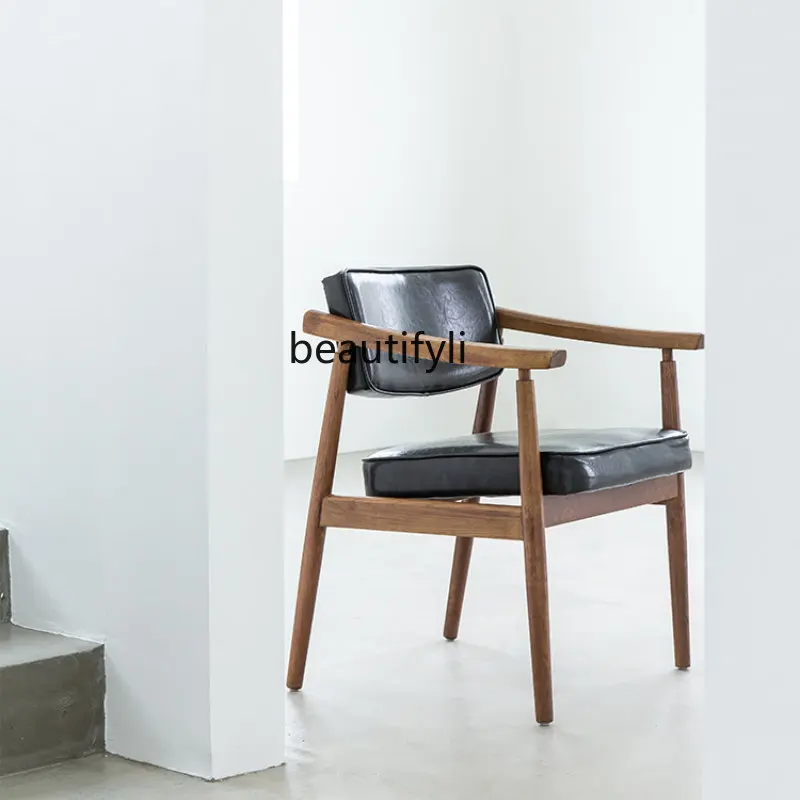 

yj Nordic Solid Wood Dining Chair Japanese Style Desk Chair Negotiation Armrest Comfort and Casual RETRO Study Chair