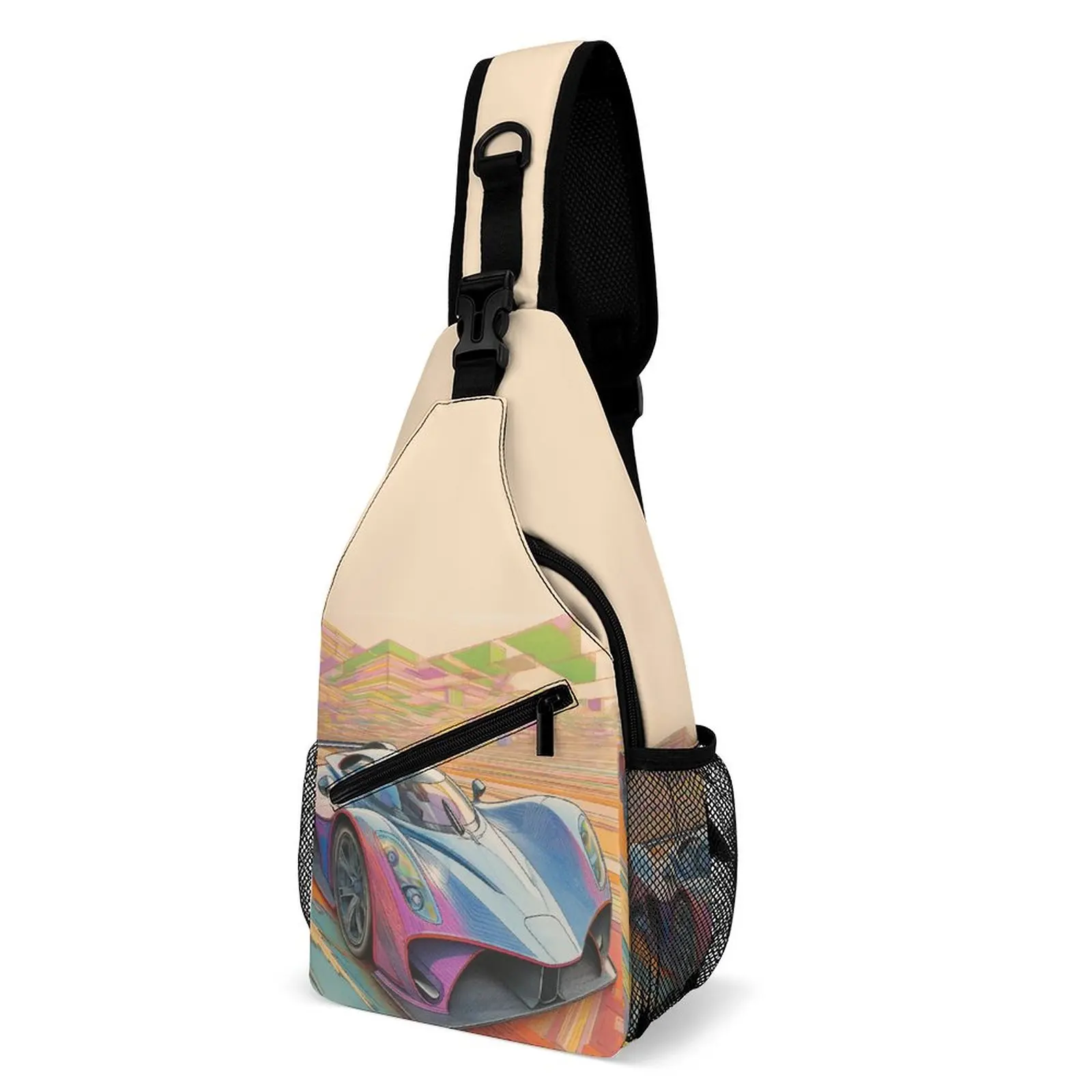 

Dazzling Sports Car Chest Bags Pencil Art Cartoon Cycling Shoulder Bag Vintage Print Small Bag High School Motorcycle Sling Bags