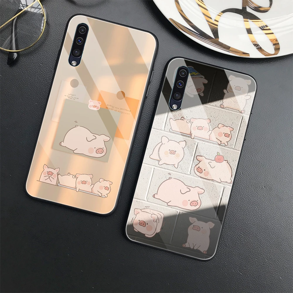 

Animal Cute Pig Capas Case for Samsung Galaxy A52 A71 A72 A70 A73 A53 A13 5G A03 A22 A21S A03 Core A42 Tempered Glass Cover