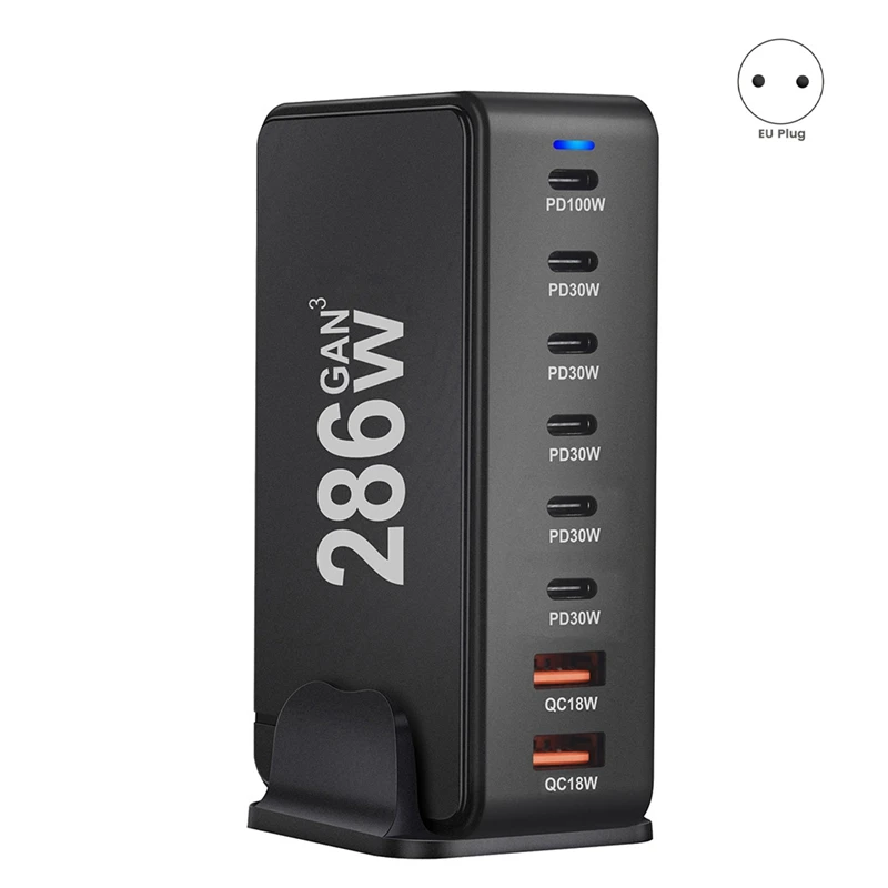 Новое настольное зарядное устройство Gan мощностью 286 Вт 8 портов USB PD 6C2A быстрая
