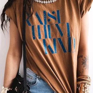 Raise Them Kind Side Slit Women Tee Shirt Drop Shoulder Summer Graphic T Shirt Femme Harajuku Vintag in India