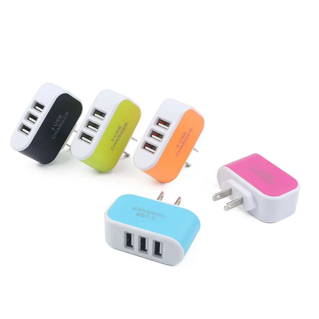 Universal  3 USB Multi-Port Wall Charger US Plug Wall Adapter Cube Block AC 110-220V 5V Candy Color images - 6