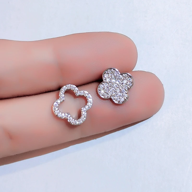 

[JIUDUOLAN] Zircon-studded Four-leaf Clover Earrings For Women,Sterling Silver Needle,Fashion Korean Style,Charms Jewelry